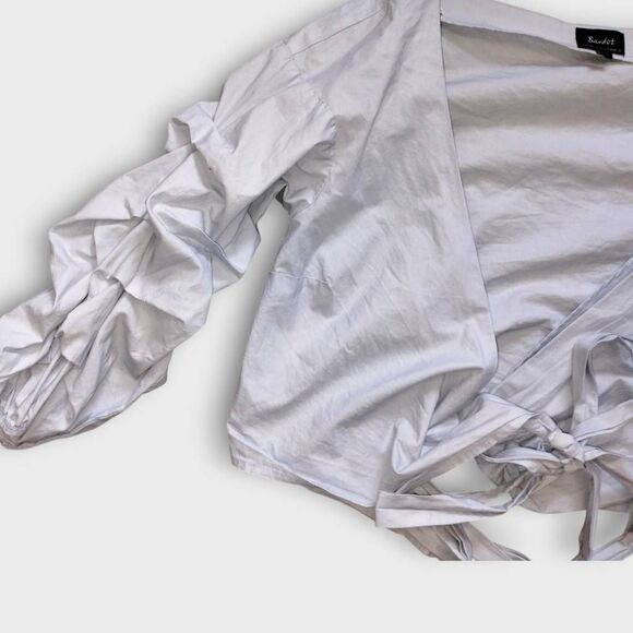 Bardot Womens Wrap Sz 6 Ruched 3/4 Sleeve Tie Crossover Top‎ Cropped Retroglam - Picture 4 of 9